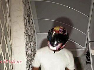 Polly Petrova fucking the delivery biker without seeing his face