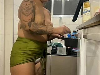 She's Doing Live in the Kitchen, Wearing Mini Skirt, Flashing Her Swollen Pussy