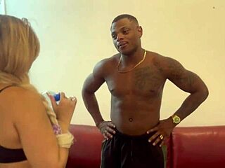 In sheer red outfit, I fuck blonde Mell Albuquerque's ass with thick cock