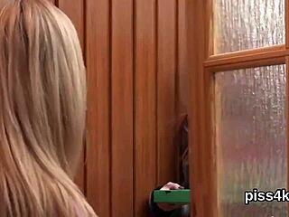 These ideal lesbo girls are getting splashed with pee and squirting wet pussies