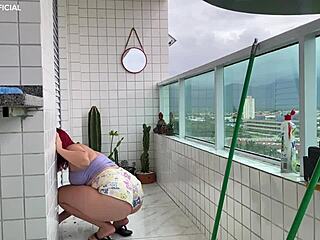 Security camera catches naughty maid in tight shorts