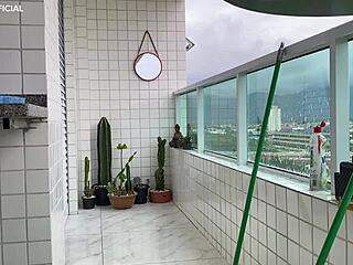 Security camera catches naughty maid in tight shorts