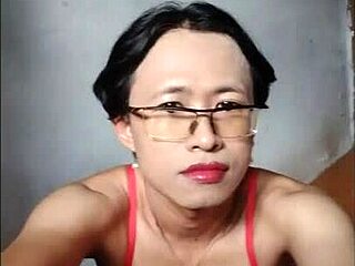 you know that asian shemale, she's in her room, crossdressing and jerking her cock