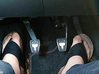Nylon-clad feet with toe separators tease seductively in the car