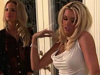 two blonde lesbians explore each other sensually in an abandoned mansion on the stairs