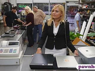 Hot blonde milf performs blowjob and gets nailed at the pawnshop in hidden cam reality scenes