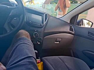 risky masturbation inside the car in public for the hot girl