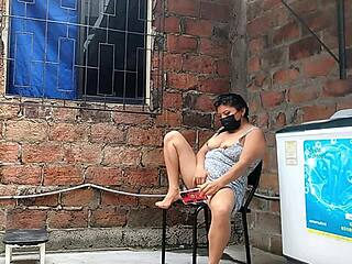 I record my neighbor fingering her pussy - she catches me