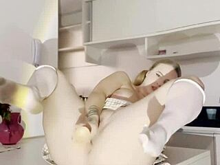 blondie couldn't hold back and squirted during anal on the living room table 😍