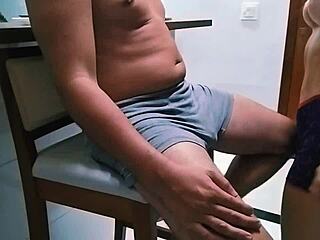 Blonde mature woman sucks big cock before sleep