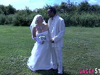 British granny bride rides big cock hard in stockings.