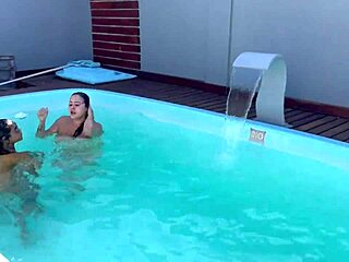 Pool Party with Novinhas Flashing Huge Tits Outdoors