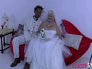 British granny bride rides big cock hard in stockings.