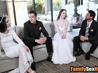 Lesbian Brides Foursome Fucked by Their Stepfathers