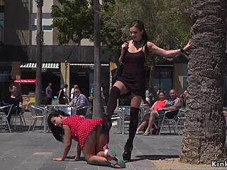 Curvy petite European babe explores the streets with subtle flashes