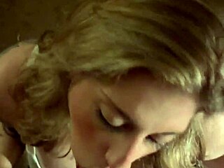 this sexy milf is sucking her husband off until he climaxes, deepthroating that big cock