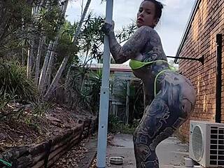 Melody radford twerks in micro bikini and pole dances outdoors
