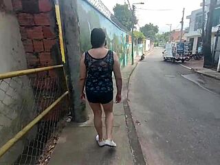 Latina Colombian stepmom's huge cameltoe in shorts on street