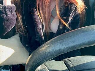 Italian big tits Artemisia Love solo car ride flashing big boobs in sun hard nipples long hair fetish