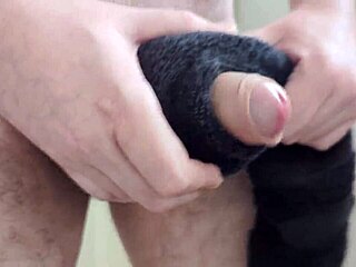 does this towel feel so real? massive cumshot in bathroom solo session