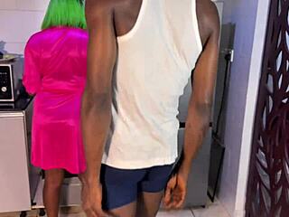 Housewife masturbates wet pussy in kitchen, squirting everywhere