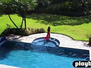 big tits latina milf exposes amazing body after posing in hot red dress