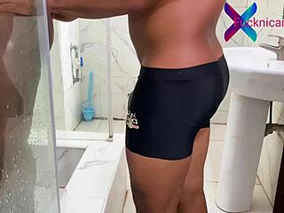 i know my stepdad watches me shower, and i let him fuck me this time, squirting hard on red sheer