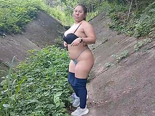 Big Boob Latina Flashes Tits and Ass Outdoors