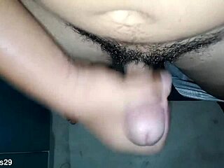 intense handjob on my hairy natural cock with big tits focus