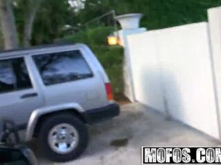 glamorous model meets camera guy in public pickup