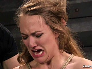 Big cock assistant dominates brunette trainee in rough bondage session.