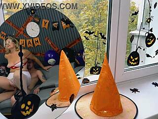 Mature woman as nurse at halloween party gets fucked