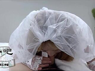 asian bride's last bareback blowjob and doggystyle fucking before wedding at pool