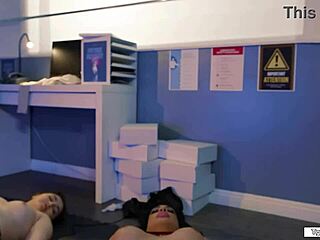 Three shemale sexdolls lick and fuck a busty milf scientist