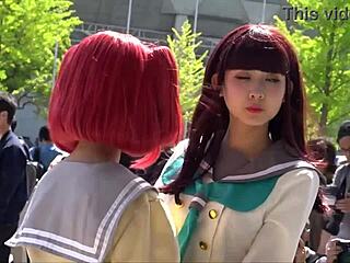 girls cosplaying love live sunshine characters in costumes