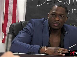 Petite Blonde Gives Blowjob Under Desk To Big Black Cock.