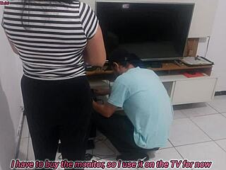 Housewife Shows New Lingerie to Technician for Opinion