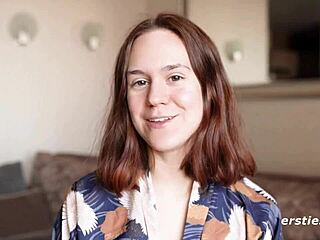 Anca engages in a detailed dildo session, bending over and masturbating her shaved pussy