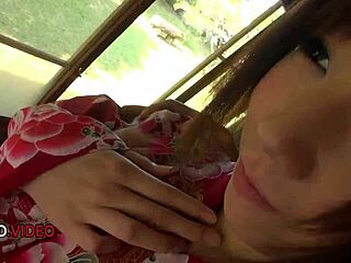 Naughty Asian Hitomi Oki teases with blowjob then fucks passionately