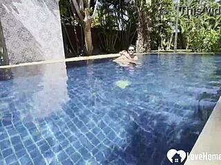 I watched this hot babe swim and tease my cock by the pool