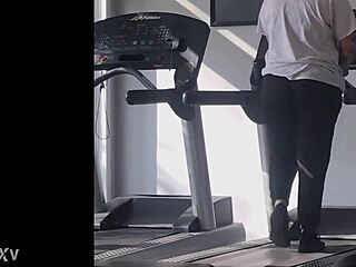 Big booty girl works out on the treadmill