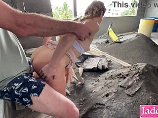 outdoor pov at public construction site with big ass