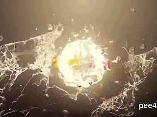 Striking peach's wet slit gets full of warm pee and bursts