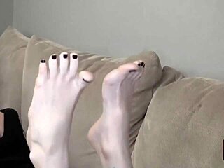 Small-boobed babe Sierra Cure's tiny feet get worshiped and fucked on the sofa! 😍👣