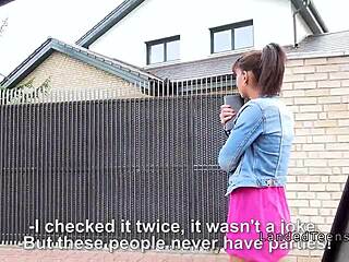 Beautiful tits teen bangs outdoors pov