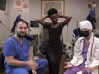 Rina Arems gets her yearly checkup with the nurse spreading her pussy