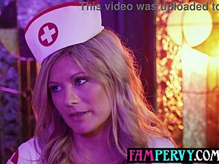 Naughty Blonde Milf Nurse Examines Horny Stepson's Big Cock