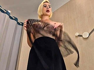 Try on haul in transparent clothes reveals upskirt in public locker room