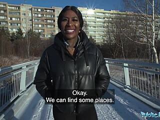 public agent josy black rides big fat dick showing her huge black ass outdoors