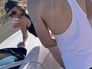 Being Fucked by Two Guys Bent Over Car in Desert!